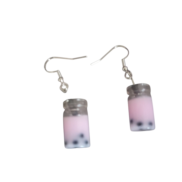 Pink Bubble Tea Earrings - Picture 1 of 1